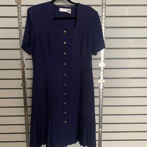 Vintage Liz Claiborne Navy Blue Button Down Dress Size 14